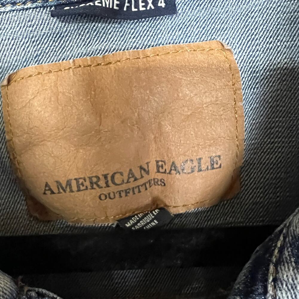 American Eagle Hand Painted Denim Jacket Mens XL Blue Skull Roses Grunge Street - Picture 5 of 12